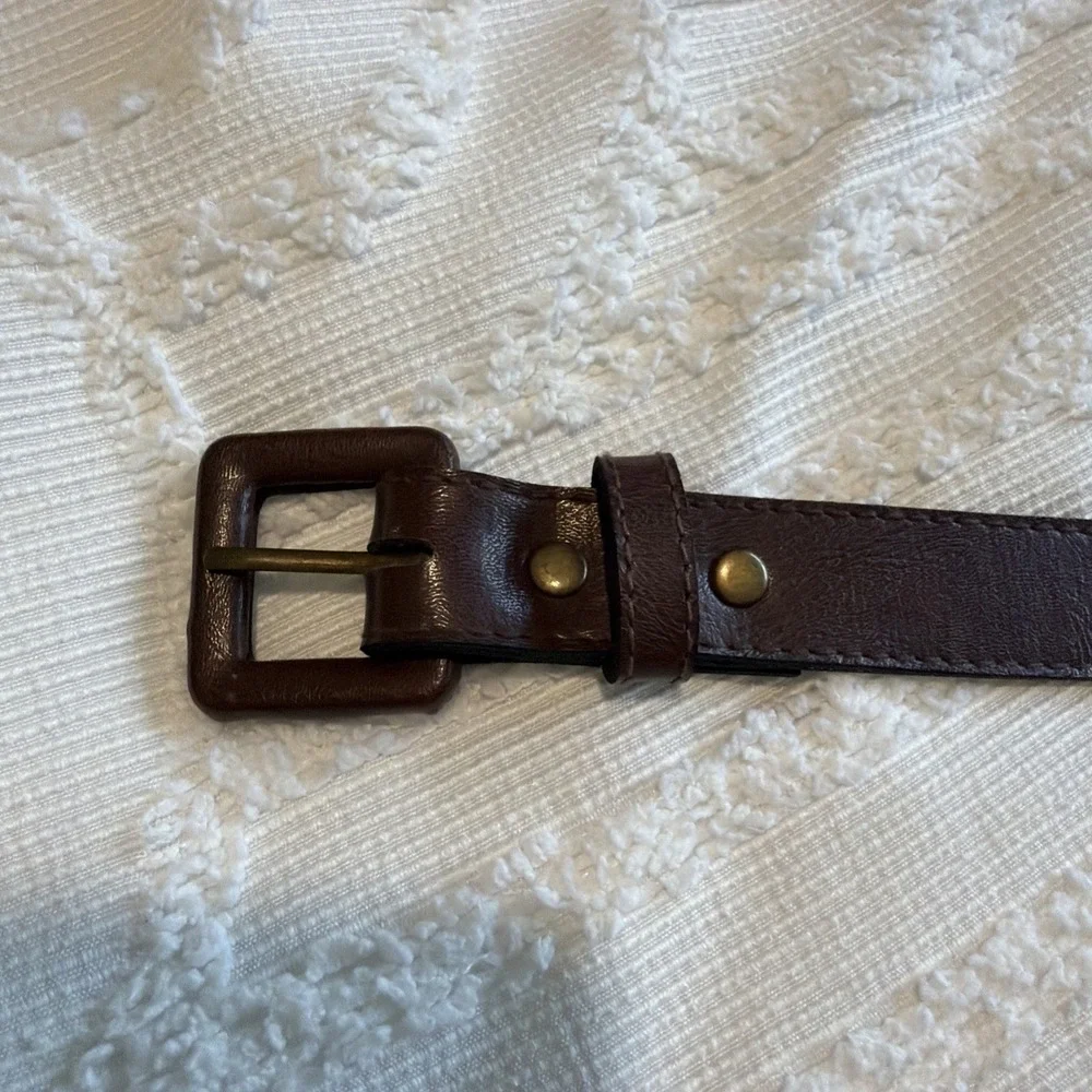 Unbranded Leather Wrapped Buckle Belt Mens 34 Brown Excellent Slim Minimalist